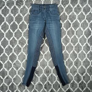 Saddlekart Girls Riding Breeches Size 22 Long Denim Full Seat Silicone Grip